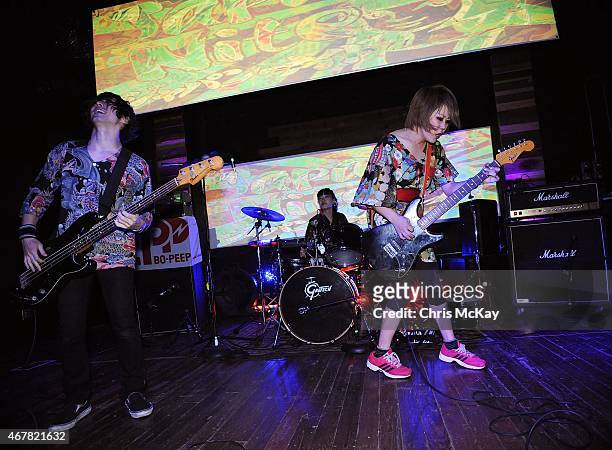 Yoki Sujaku, Ryoko Nakano, and Mika Yoshimura of Bo-Peep perform at Live Wire on March 26, 2015 in Athens, Georgia.