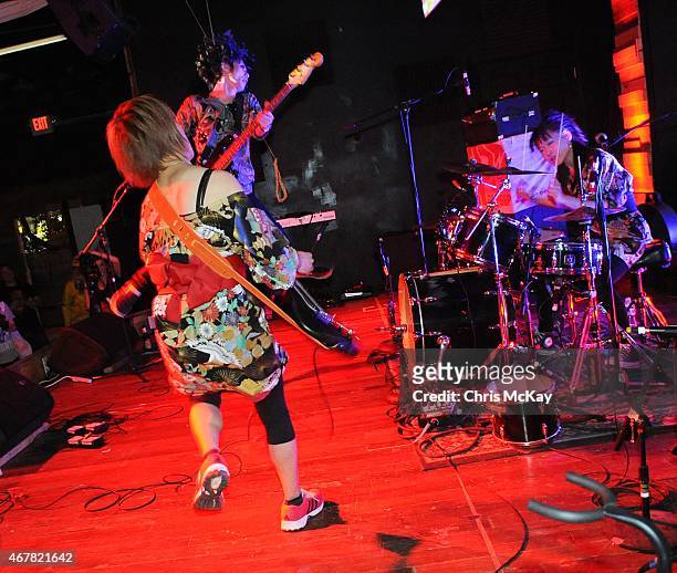 Mika Yoshimura, Yoki Sujaku, and Ryoko Nakano of Bo-Peep perform at Live Wire on March 26, 2015 in Athens, Georgia.