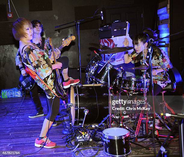 Mika Yoshimura, Yoki Sujaku, and Ryoko Nakano of Bo-Peep perform at Live Wire on March 26, 2015 in Athens, Georgia.