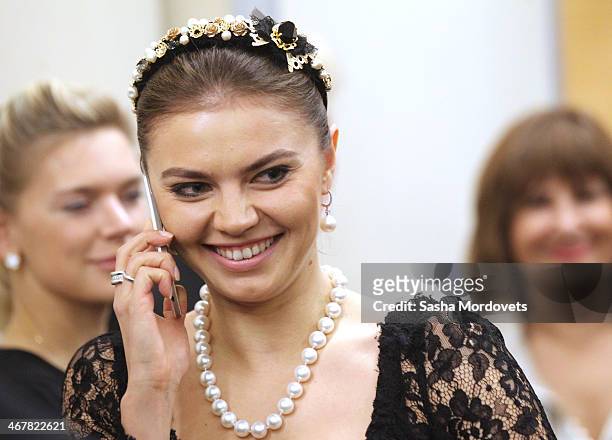 Russian retired rhytmic gymnast and politican Alina Kabaeva attends a reception at the Bocharov Ruchey state residence ion February 8, 2014 in Sochi,...