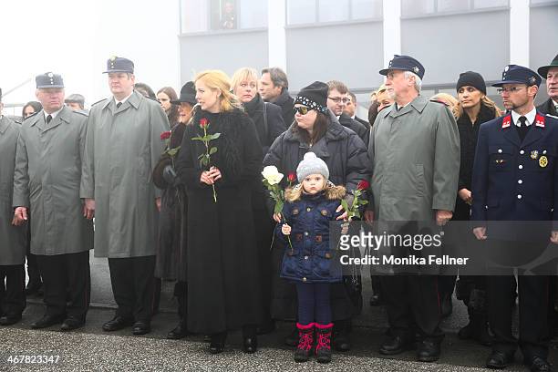 Iva Schell, widow of Maximilian Schell and Nastassja Schell attend the funeral service for actor Maximilian Schell at Pfarrkirche on February 8, 2014...