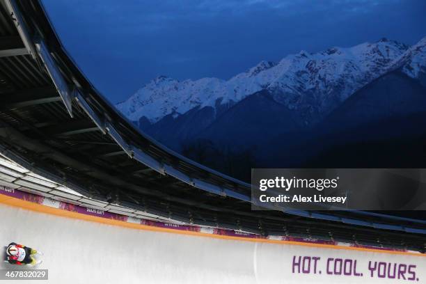 David Moeller of Germany makes a run during the Luge Men's Singles on Day 1 of the Sochi 2014 Winter Olympics at the Sliding Center Sanki on February...