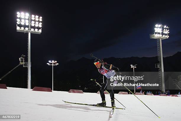 Krasimir Anev of Bulgaria competes in the Men's Sprint 10 km during day one of the Sochi 2014 Winter Olympics at Laura Cross-country Ski & Biathlon...