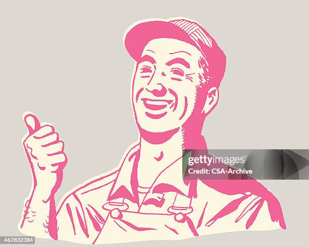 farmer pointing over his shoulder with thumb - farmer stock illustrations