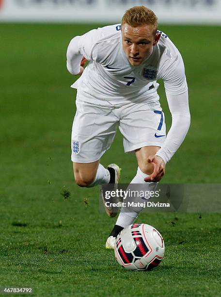 Alex Pritchard of England in action during the international friendly match between U21 Czech Republic and U21 England at Letna Stadium on March 27,...