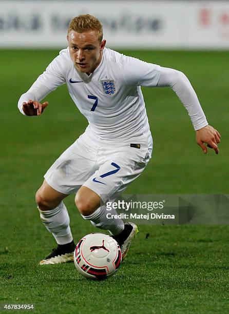 Alex Pritchard of England in action during the international friendly match between U21 Czech Republic and U21 England at Letna Stadium on March 27,...
