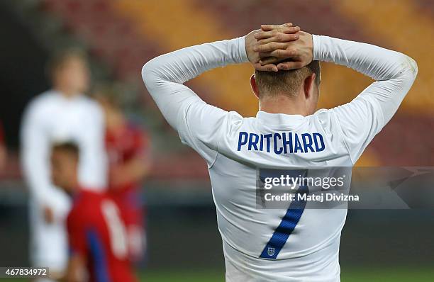 Alex Pritchard of England reacts during the international friendly match between U21 Czech Republic and U21 England at Letna Stadium on March 27,...