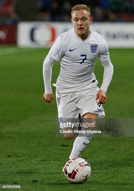 Alex Pritchard of England in action during the international friendly match between U21 Czech Republic and U21 England at Letna Stadium on March 27,...