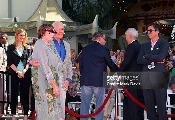 Actress Shirley MacLaine, honoree Christopher Plummer, actor William Shatner and TV personality Alex Trebek attend the Christopher Plummer Hand and...