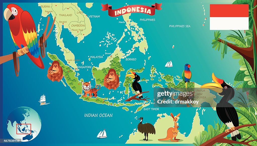 Cartoon map of Indonesia