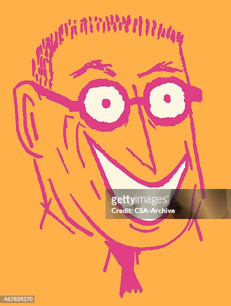man in eyeglasses with big smile - crew cut stock illustrations