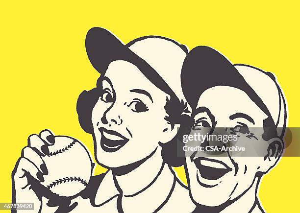 couple wearing baseball hats - man baseball cap stock illustrations