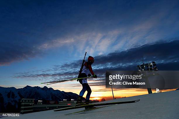 Evgeny Ustyugov of Russia competes in the Men's Sprint 10 km during day one of the Sochi 2014 Winter Olympics at Laura Cross-country Ski & Biathlon...