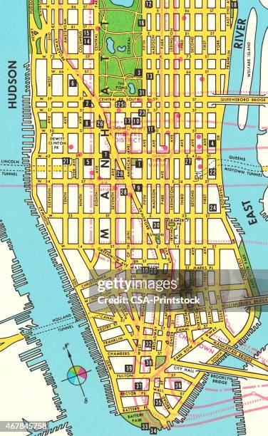 map of lower manhattan - new york city stock illustrations
