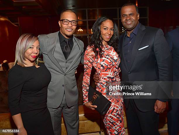 Tameka 'Tiny' Harris, Clifford 'T.I.' Harris, Sarah Elizabeth Reed and Kasim Reed attend 925 Scales ribbon cutting Ceremony at 925 Scales on March...