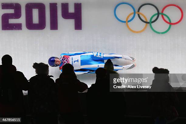 Dominik Fischnaller of Italy makes a run during the Luge Men's Singles on Day 1 of the Sochi 2014 Winter Olympics at the Sliding Center Sanki on...