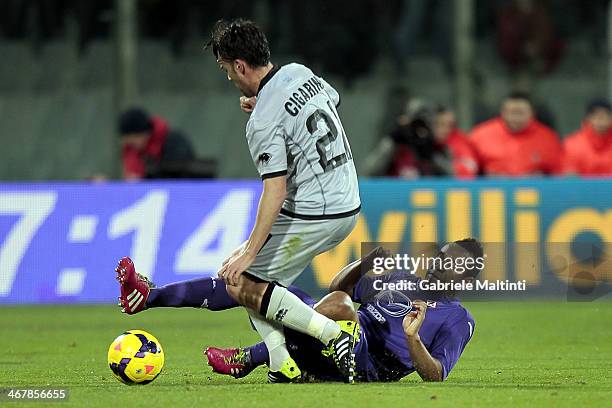 Anderson of ACF Fiorentina fights for the ball with Luca Cigarini of Atalanta BC during the Serie A match between ACF Fiorentina and Atalanta BC at...