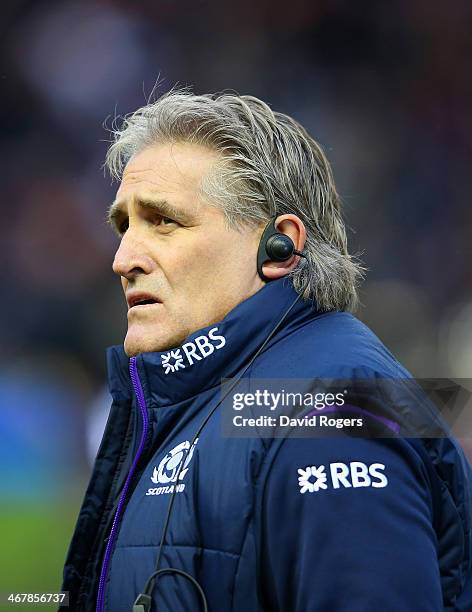 Head Coach of Scotland, Scott Johnson looks on during the RBS Six Nations match between Scotland and England at Murrayfield Stadium on February 8,...