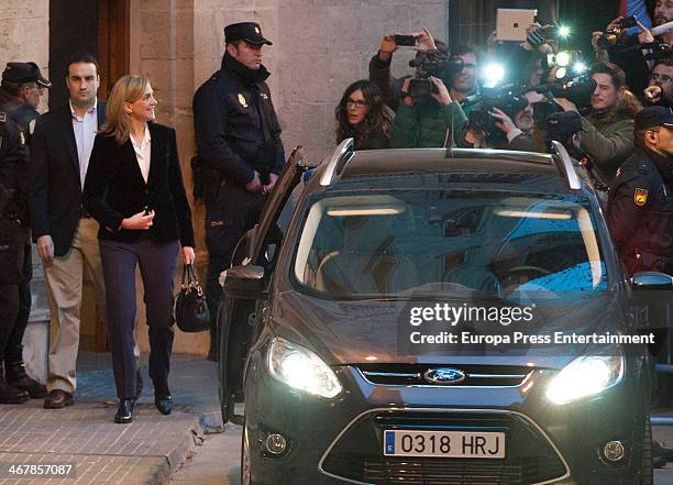 Princess Cristina of Spain leaves court after giving evidence during the 'Noos Trial' on February 8, 2014 in Palma de Mallorca, Spain. Princess...