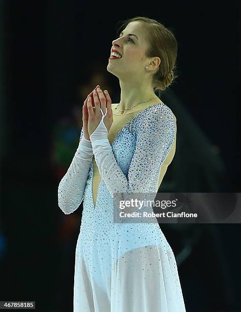 Carolina Kostner of Italy competes in the Figure Skating Team Ladies Short Program during day one of the Sochi 2014 Winter Olympics at Iceberg...