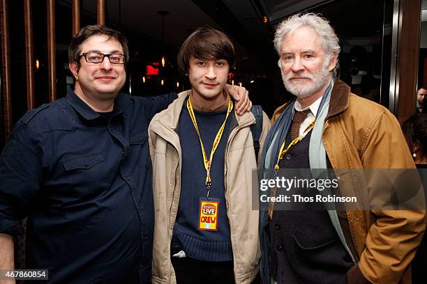 Eugene Mirman, Owen Kline, and actor Kevin Kline attend Bob's Burgers Live 2015 After Party at The Beacon Bar on March 27, 2015 in New York City.