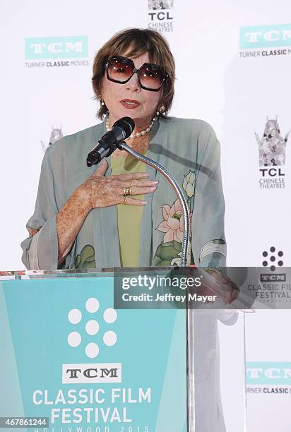 Actress Shirley MacLaine attends the Christopher Plummer Hand and Footprint Ceremony during the 2015 TCM Classic Film Festival on March 27, 2015 in...