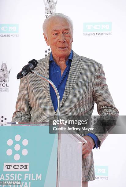 Honoree Christopher Plummer attends the Christopher Plummer Hand and Footprint Ceremony during the 2015 TCM Classic Film Festival on March 27, 2015...