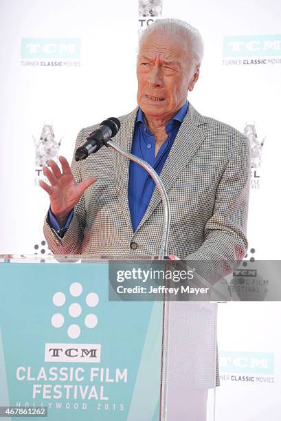 Honoree Christopher Plummer attends the Christopher Plummer Hand and Footprint Ceremony during the 2015 TCM Classic Film Festival on March 27, 2015...