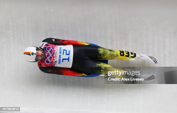 Andi Langenhan of Germany makes a run during the Luge Men's Singles on Day 1 of the Sochi 2014 Winter Olympics at the Sliding Center Sanki on...