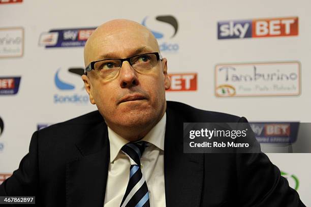 Leeds United Manager Brian McDermott speaks to the press after the Sky Bet Championship match between Yeovil Town and Leeds United at Huish Park on...