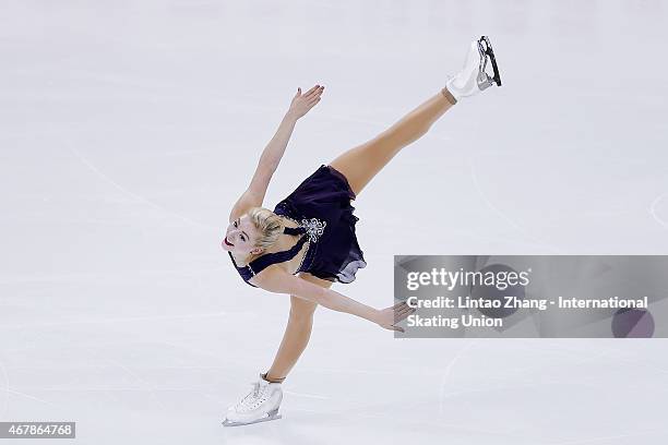 Gracie Gold of United Status performs during the Ice Dance-Ladies Free Skating on day four of the 2015 ISU World Figure Skating Championships at...
