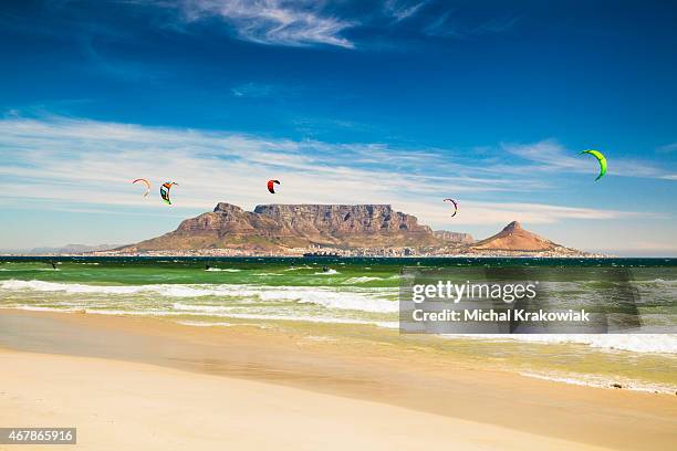 kitebarding near table mountain and cape town in south africa - cape town stock pictures, royalty-free photos & images