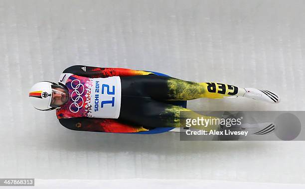 Andi Langenhan of Germany makes a run during the Luge Men's Singles on Day 1 of the Sochi 2014 Winter Olympics at the Sliding Center Sanki on...