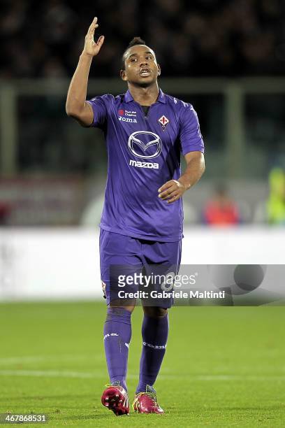 Anderson of ACF Fiorentina reacts during the Serie A match between ACF Fiorentina and Atalanta BC at Stadio Artemio Franchi on February 8, 2014 in...