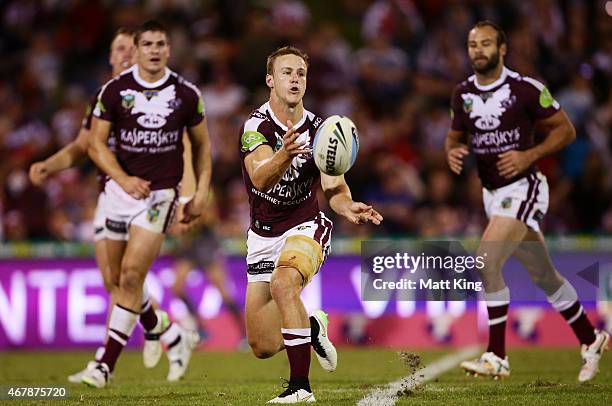 Daly Cherry-Evans of the Sea Eagles passes during the round four NRL match between the St George Illawarra Dragons and the Manly Warringah Sea Eagles...