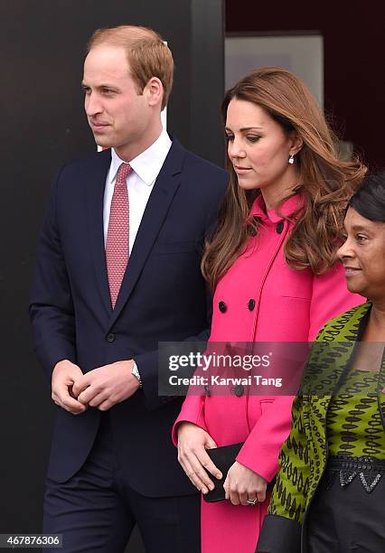 Prince William, Duke of Cambridge and Catherine, Duchess of Cambridge depart after visiting the Stephen Lawrence Centre, Deptford, where they toured...