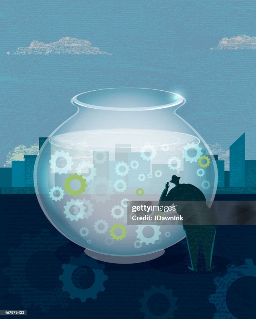 Stylized businessman concept fish bowl