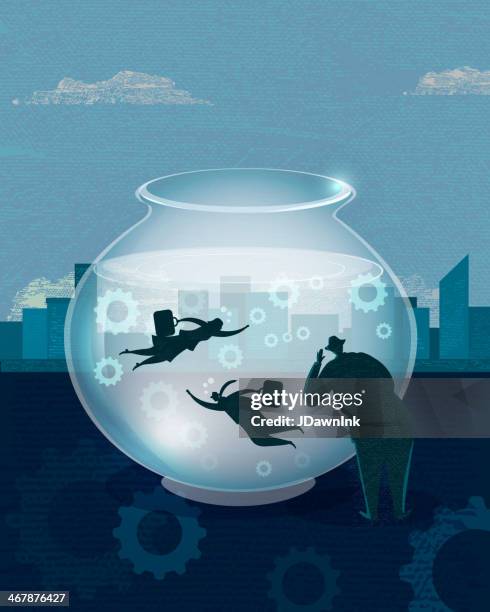 illustrations, cliparts, dessins animés et icônes de tendance homme d'affaires concept fish bowl - fishbowl