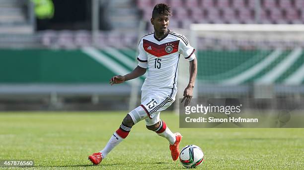 Boubacar Barry of Germany runs with the ball during to the UEFA European Under-19 Championship Elite Round match between U19 Germany and U19 Ireland...