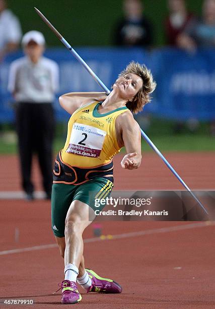 Sunette Viljoen of South Africa competes in the Women's Javelin Open event during the Australian Athletics Championships at the Queensland Sports and...