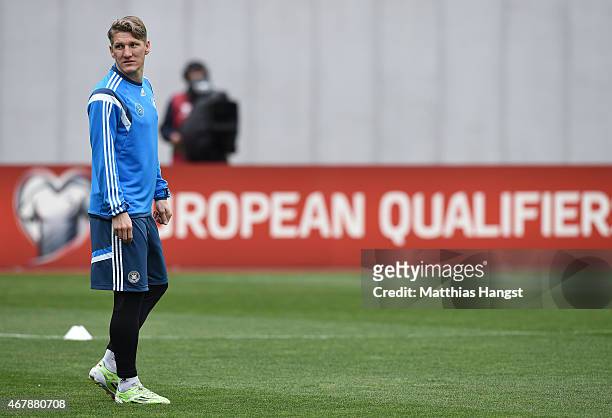 Bastian Schweinsteiger of Germany seen during a Germany training session ahead of their Euro 2016 Qualifier against Georgia at Boris Paichadze...