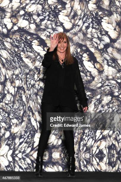 Designer Nicole Miller walks the runway at Nicole Miller during Mercedes-Benz Fashion Week Fall 2014 at The Salon at Lincoln Center on February 7,...