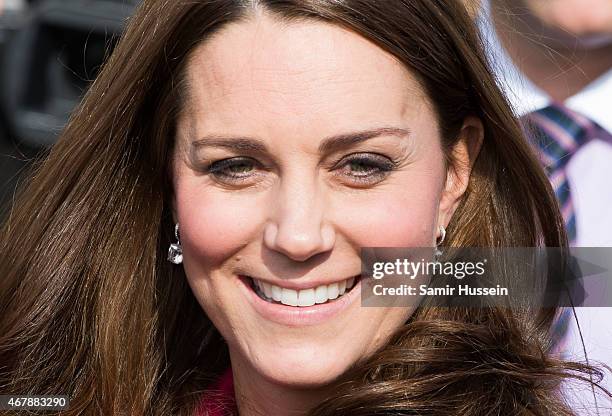 Catherine, Duchess of Cambridge visits the XLP Mobile recording Studio on March 27, 2015 in London, England.