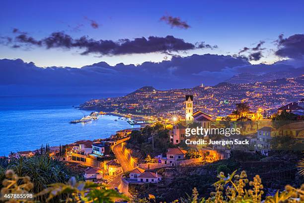 night view on funchal on madeira - portugal stock pictures, royalty-free photos & images