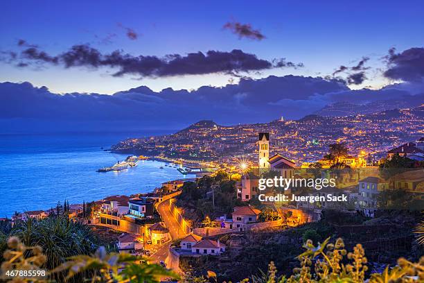 night view on funchal on madeira - madeira portugal stock pictures, royalty-free photos & images