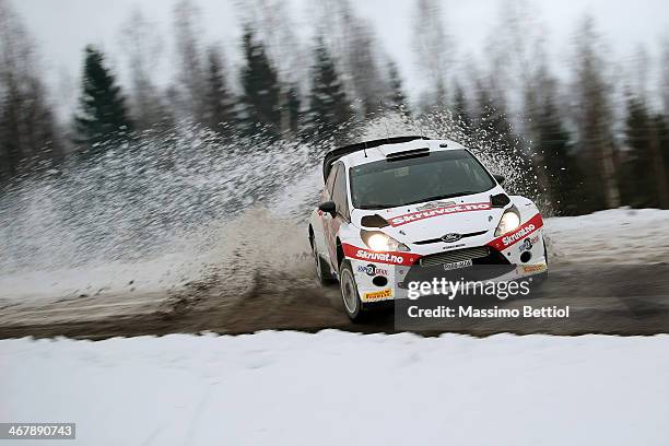 Henning Solberg of Norway and Ilka Minor of Austria compete in their Ford Fiesta RS WRC during Day Three of the WRC Sweden on February 8, 2014 in...