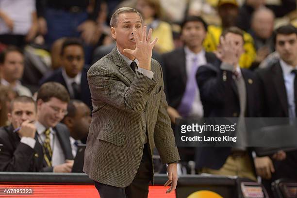 Head Coach Jeff Bzdelik of the Wake Forest Demon Deacons reacts following a play against the Syracuse Orange at Lawrence Joel Coliseum on January 29,...