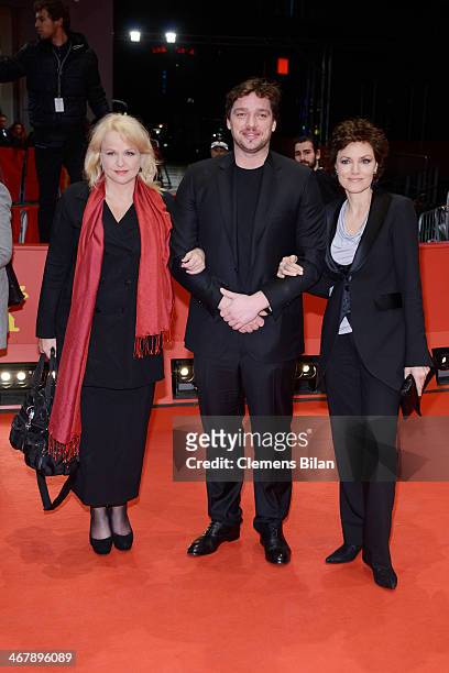 Claudia Messner , Ronald Zehrfeld and Maja Maranow attend the 'Beloved Sisters' premiere during 64th Berlinale International Film Festival at...