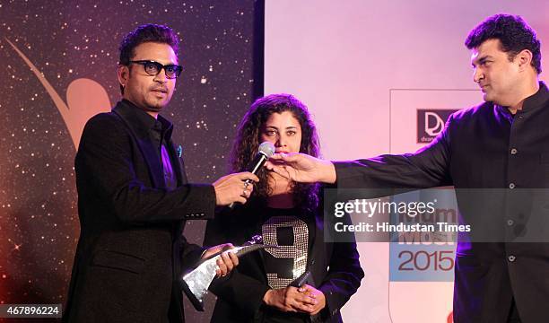 Bollywood actor Irrfan Khan and film producer Siddharth Roy Kapur during the Hindustan Times Mumbai's Most Stylish Awards 2015 at JW Mariott Hotel,...