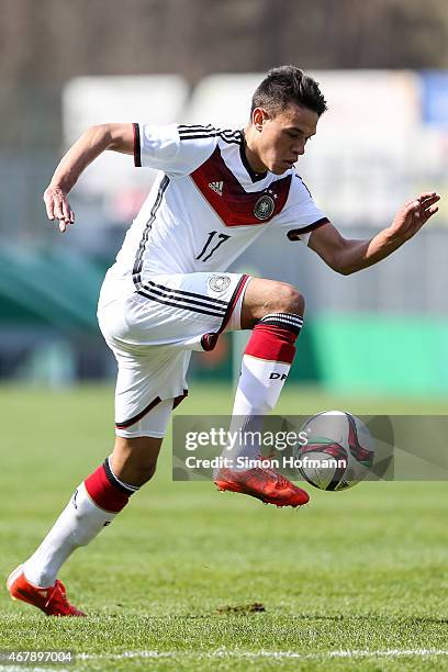 Devante Parker of Germany controls the ball during to the UEFA European Under-19 Championship Elite Round match between U19 Germany and U19 Ireland...